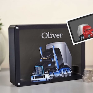 Cofrinho de caminhão personalizado | Presente exclusivo para motoristas de caminhão | Presente personalizado para homens