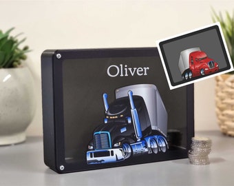 3D printed Truck piggy bank, Truck driver gift, Black piggy bank made of PLA plastic