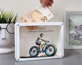Skarbonki 3D drukowane dla chłopców, Spersonalizowany fundusz na rowery typu fat bike, Prezenty rowerowe dla mężczyzn, Fundusz rowerowy