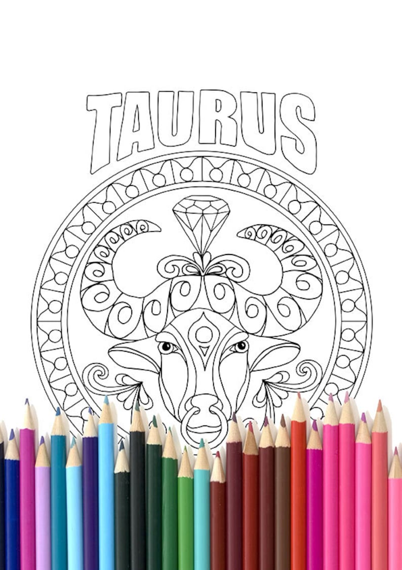 Download Adult Coloring Page Zodiac Taurus | Etsy