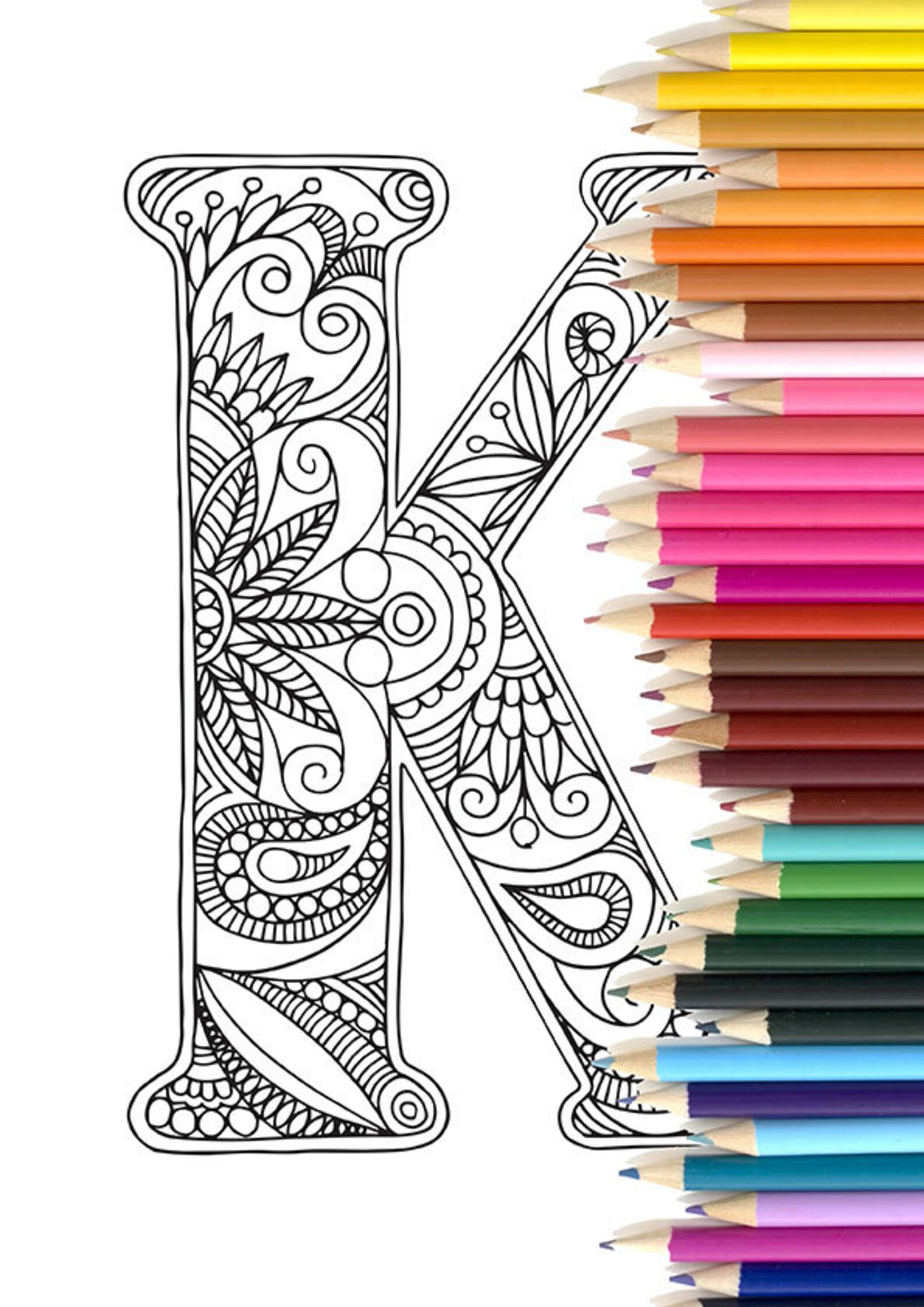 Adult Colouring Page Alphabet Letter k - Etsy