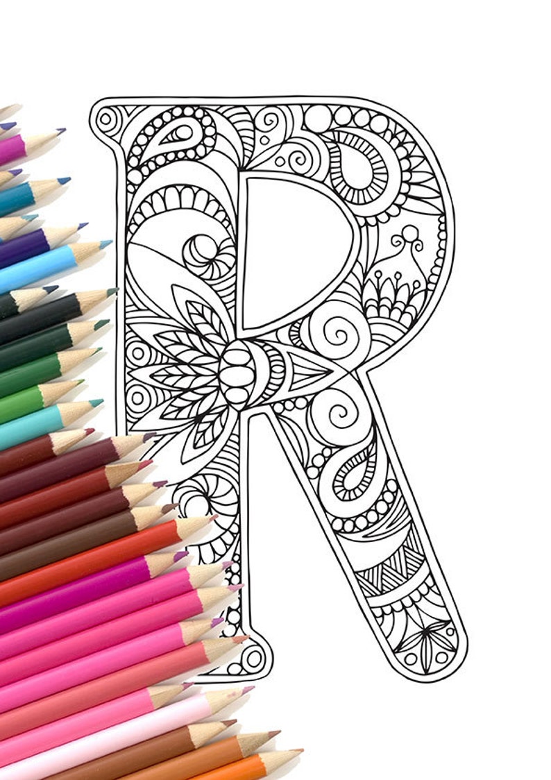 Adult Colouring Page Alphabet Letter R | Etsy