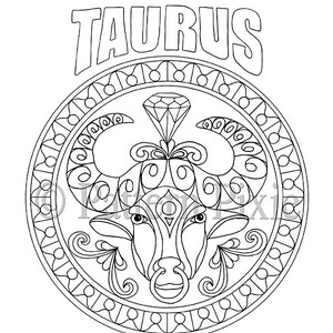 Adult Coloring Page Zodiac Taurus | Etsy