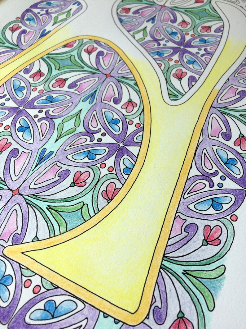 Adult Colouring Page Alphabet Nouveau Letter N | Etsy