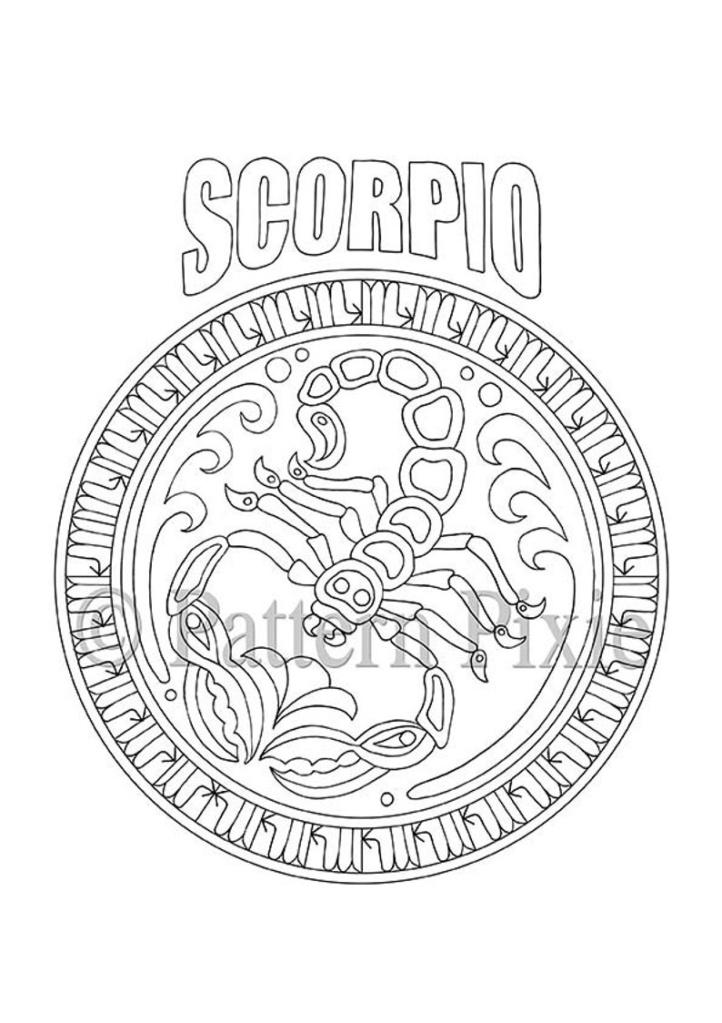 Adult Coloring Page Zodiac Scorpio | Etsy