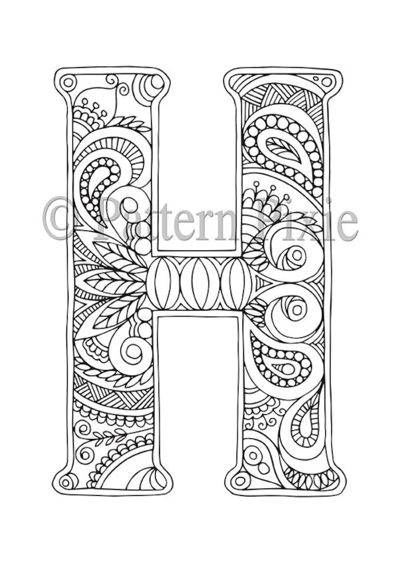 Adult Colouring Page Alphabet Letter H | Etsy