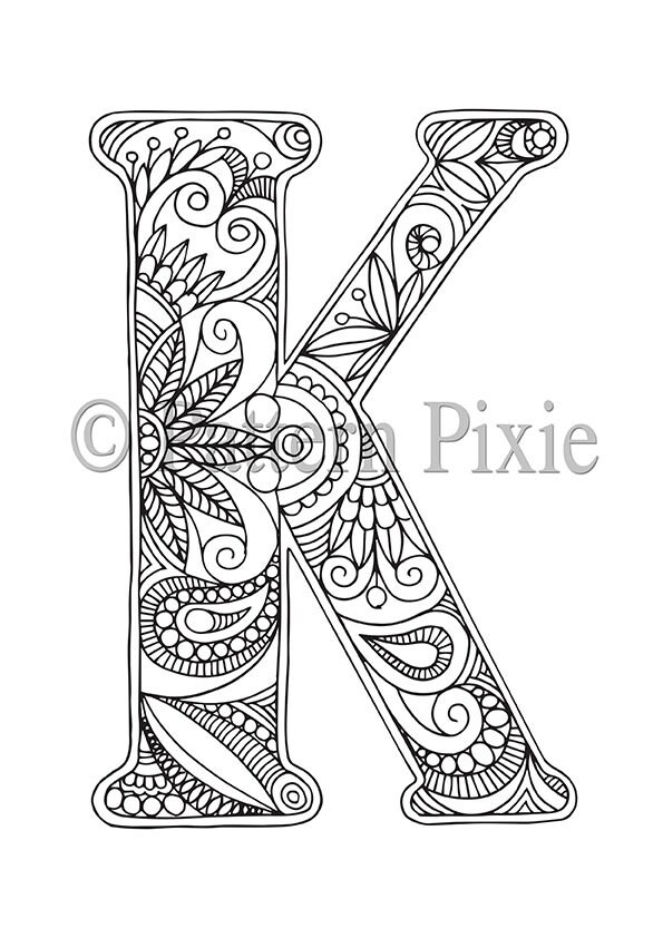 Adult Colouring Page Alphabet Letter k - Etsy