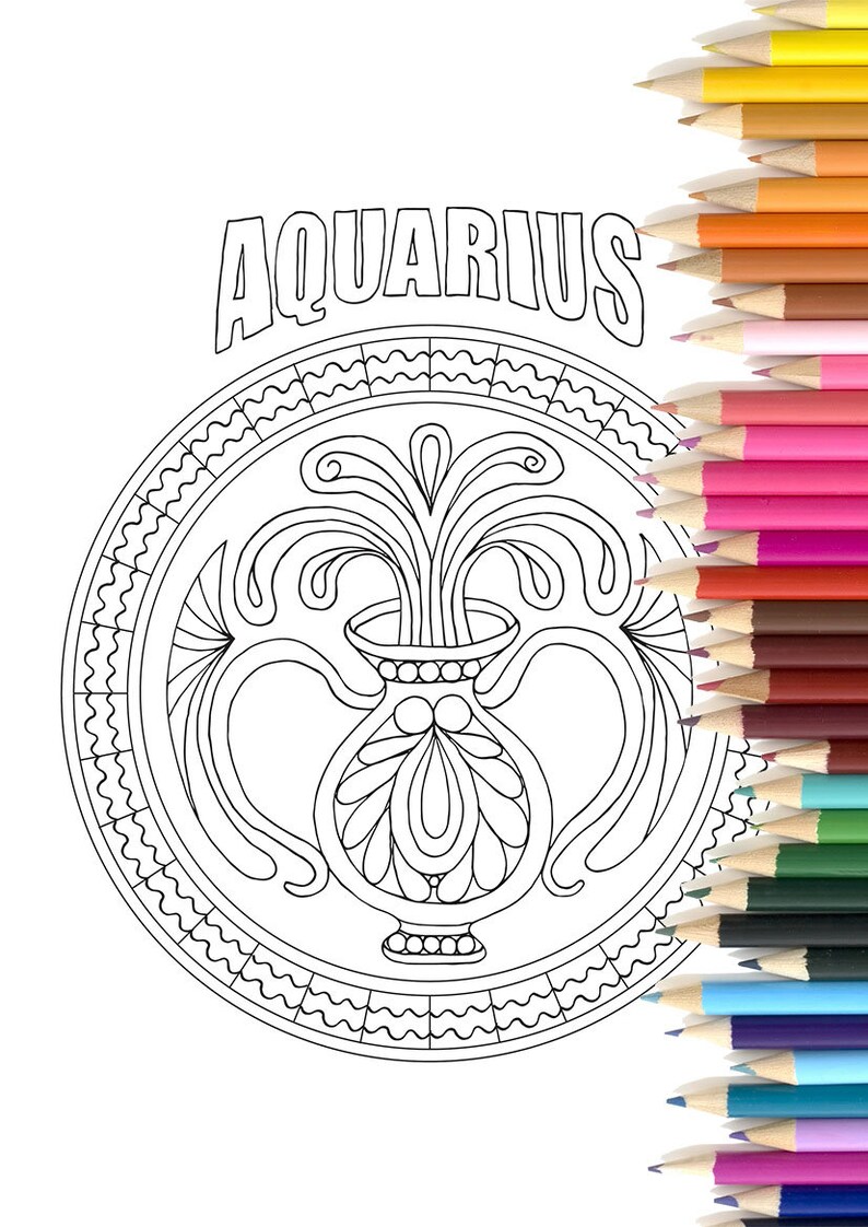 Adult Coloring Page Zodiac Aquarius | Etsy