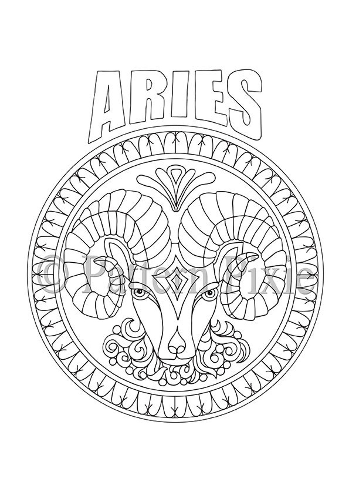 Adult Coloring Page Zodiac Aries | Etsy