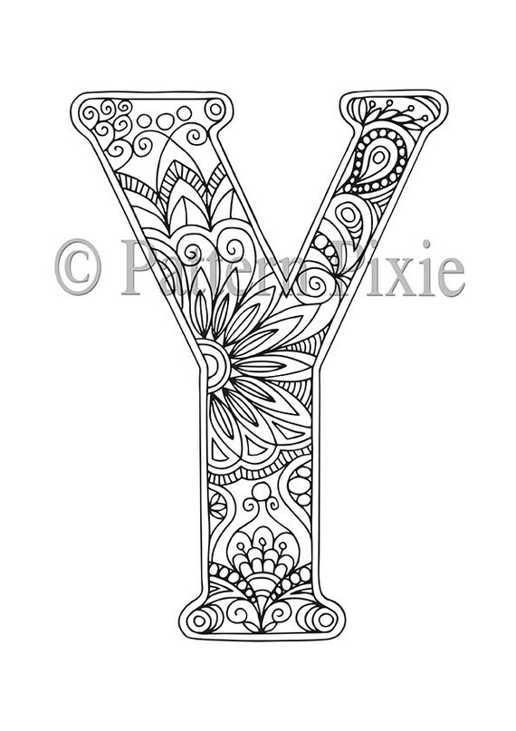 adult colouring page alphabet letter y etsy