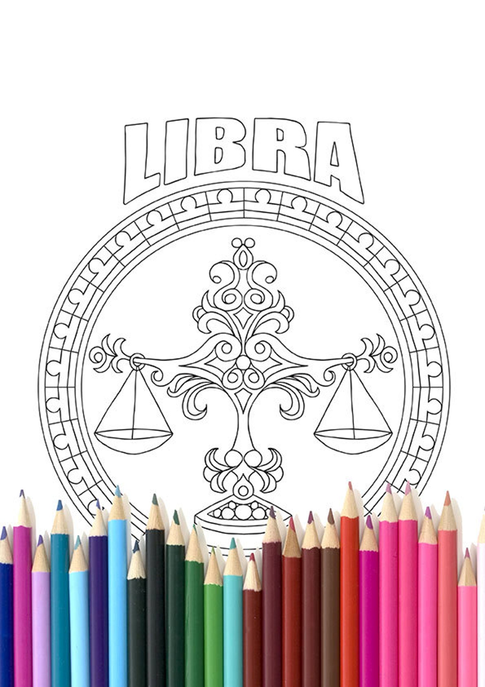 Adult Coloring Page Zodiac Libra | Etsy