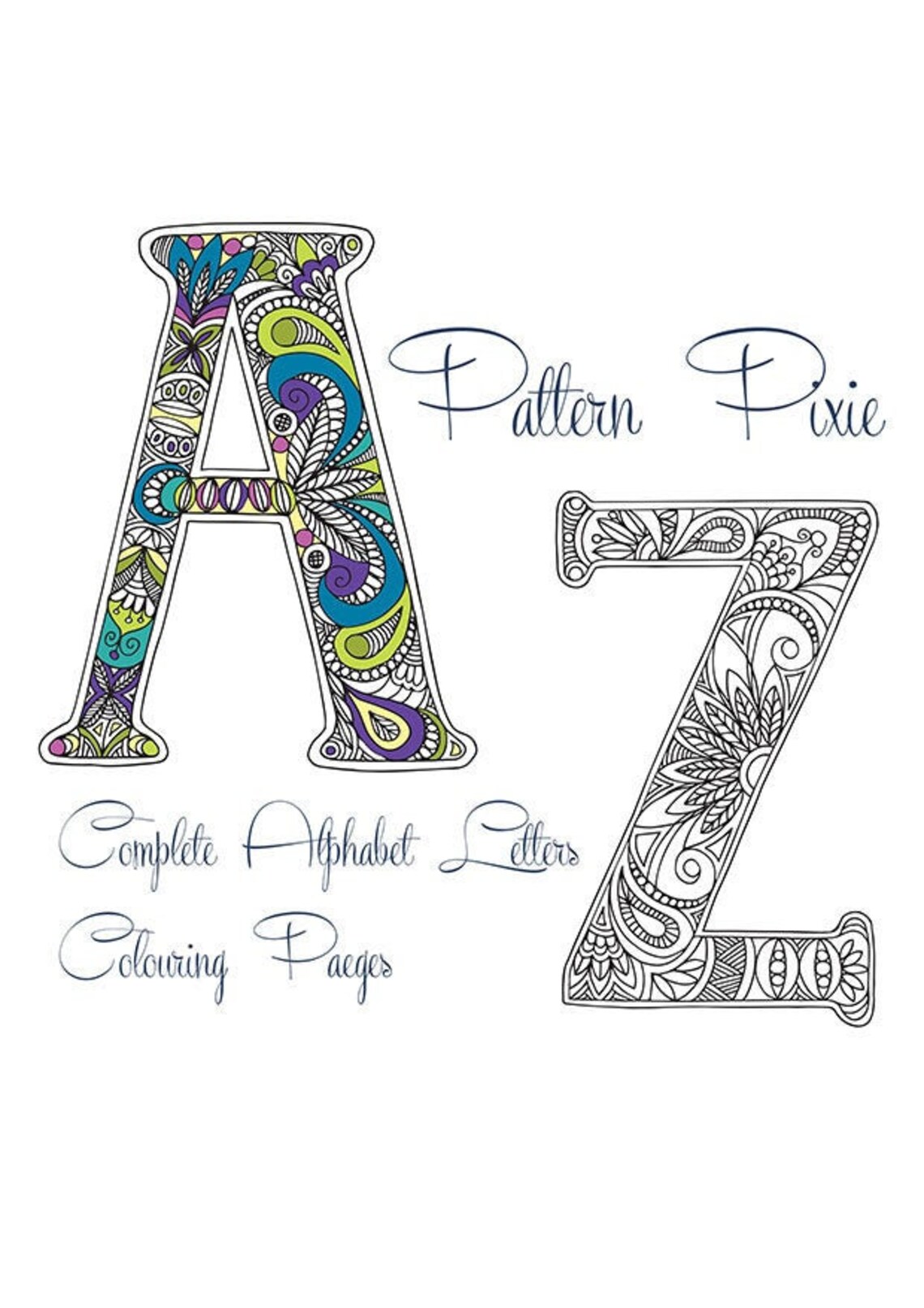 Adult Colouring Page Alphabet Bundle A-Z | Etsy