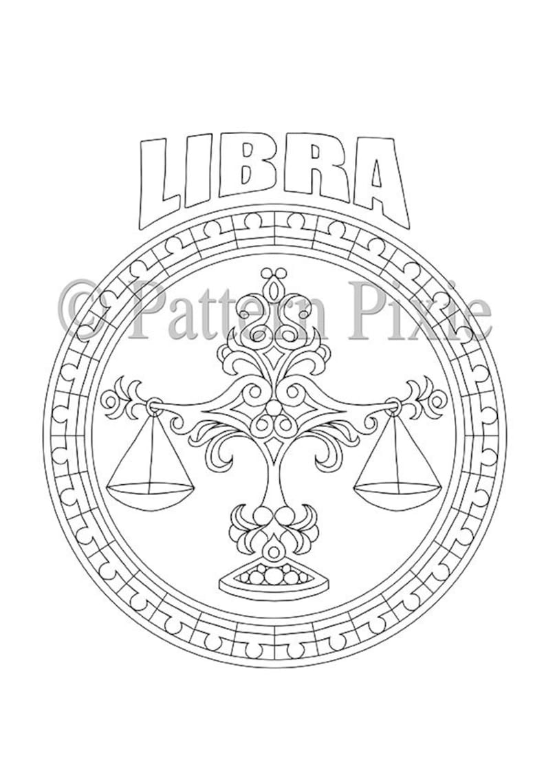 Adult Coloring Page Zodiac Libra | Etsy