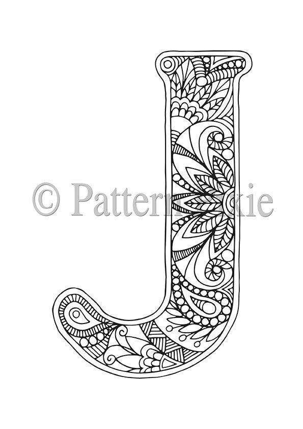 Download Adult Colouring Page Alphabet Letter J | Etsy