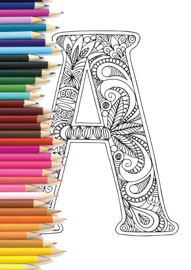 Adult Colouring Page Alphabet Letter A Etsy