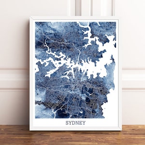 Sydney Map Print, Sydney City Street Map Print, Sydney Urban Map Poster, Sydney Aquarell blau, moderne Wandkunst, Home Decor, druckbare Kunst