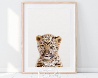 Leopard Cub Print, Nursery Wall Art, Baby Leopard Art Photo, Forest Jungle Animal Print, Nursery Animals, Nursery Decor, Kids Room Printable