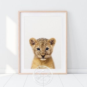 Löwen Druck, Löwen Jungtier Kunst, Baby Tiere Druck, Safari Tier Drucke, Kinderzimmer Wandkunst, Baby Tier Kunst, Kinderzimmer Dekor, druckbare Kunst für Kinder