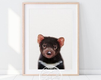 タスマニアンデビルのプリント、子供部屋の壁アート、オーストラリアの動物、赤ちゃんの動物のプリント、子供部屋の装飾、子供部屋の動物のアート、子供部屋の印刷可能なアート