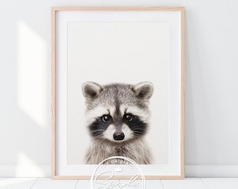Waschbär Druck, Waldtiere, Tierkunst, Baby Tiere, Kinderzimmer Druck, Waldtier, Kinderzimmer Dekor, Wald Kinderzimmer, druckbare Kunst für Kinder