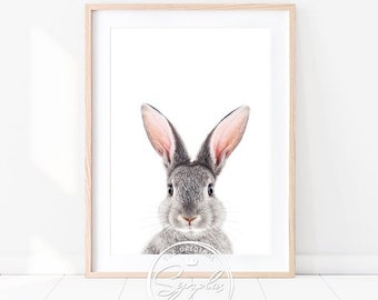 Grey Bunny Print, Baby Rabbit Wall Art, Nursery Decor, Baby Animal Poster, Instant Digital Download, Baby Animal Printable Art by Synplus