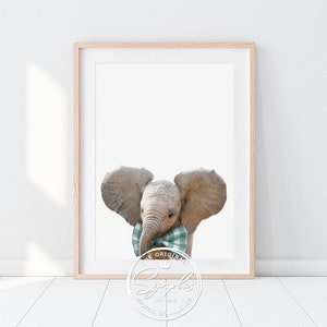 Baby Elephant with Bow Tie Print, Baby Animals Bow Ties, Safari Nursery Decor, Baby Boy Nursery Wall Art, Kids Room, Synplus Printable Art