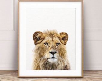 Impresión de león, arte animal de guardería, decoración de guardería Safari, animales de Safari, impresión de cachorro de león, impresiones de animales, arte de pared de habitación para niños, arte imprimible para niños