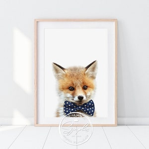 Baby Fox with Bow Tie Print, Baby Animals With Bow Ties, Woodland Nursery Decor, Baby Boy, Nursery Kids Room Wall Art, Synplus Printable Art