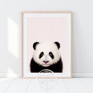 Baby Panda Print, Panda Bear Art, Blush Pink Nursery Wall Art, Woodland Nursery Decor, Baby Animals Art, Baby Girl Room Decor, Printable Art