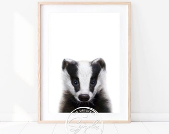 Baby Badger Wall Art Print, Woodland Nursery Decor, Kids Room Animal Poster, Instant Digital Download, Baby Animal Printable Art by Synplus