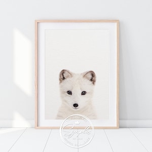 Fox Print, Arctic Fox Cub Art, White Animal Photo, Baby Animal Prints, Snow Animals, Modern Wall Art, Nursery Decor, Kids Room Printable Art