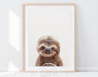 Nursery Wall Art, Baby Sloth Print, Nursery Decor, Sloth Art, Cute Baby Animal Prints, Nursery Art, Woodland Animal, Kids Room Printable Art