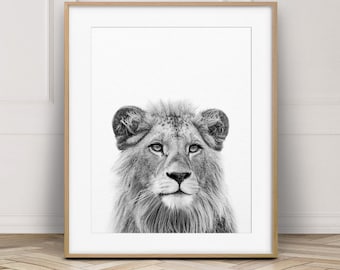 Lion Print, Safari Nursery Decor, Safari Animals, Lion Cub Print, Animal Prints, Black And White, Boys Room Wall Art, Kids Printable Art