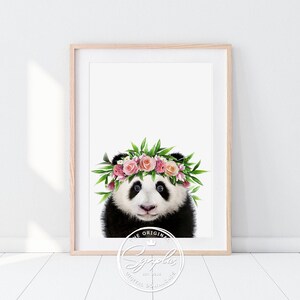 Baby Panda Print, Panda Bear Flower Crown, Nursery Wall Art, Woodland Animal Prints, Baby Animals, Girls Room Decor, Printable Art, Synplus