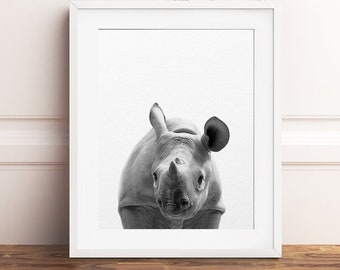 Rhino Print, Safari Nursery Decor, Nursery Wall Art, Safari Animals, Baby Animal Prints, Rhinoceros Print, Black & White, Kids Printable Art