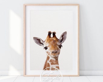 Impresión de jirafa bebé, arte de guardería Safari, impresión de animales bebé, animales de Safari, arte de pared de guardería, animales bebés, decoración de guardería, arte imprimible para niños