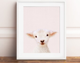 Baby Lamb Print, Pink Nursery Wall Art, Farm Animal Prints, Nursery Decor, Baby Animals, Girl Nursery Pink Decor, Girls Room Printable Art
