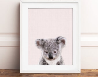Baby Koala Print, Pink Nursery Wall Art, Australian Animals, Nursery Decor, Baby Animals, Girl Nursery Pink Decor, Girls Room Printable Art