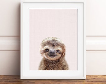 Baby Sloth Print, Pink Nursery Wall Art, Woodland Nursery Decor, Baby Animals, Nursery Animal Prints, Girl Nursery, Girls Room Printable Art
