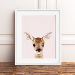 Deer Print, Pink Nursery Wall Art, Woodland Nursery Decor, Baby Animals, Girls Nursery Prints, Blush Pink Nursery Art, Kids Printable Art