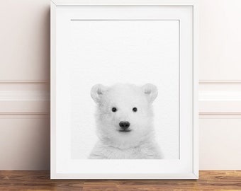 Bear Print, Polar Bear Wall Art, Bear Cub Print, Black & White, Baby Animal Prints, Nursery Wall Art, Nursery Decor, Kids Room Printable Art