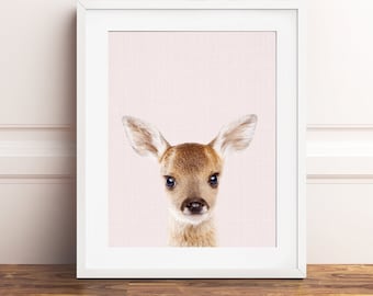 Deer Print, Pink Nursery Wall Art, Woodland Nursery Decor, Baby Animals, Girls Nursery Prints, Blush Pink Nursery Art, Kids Printable Art