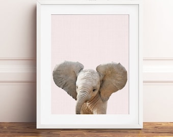 Elephant Print, Pink Nursery Decor, Baby Animals, Safari Animal Prints, Pink Nursery Wall Art, Girl Nursery Prints, Girls Room Printable Art