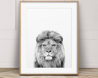 Lion Print, Safari Animal, Black & White Animal Print, Nursery Decor, Boys Room Wall Art, Baby Shower Gift, Kids Room Decor, Printable Art