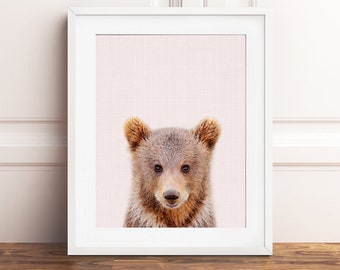 Bear Print, Blush Pink Nursery Decor, Woodland Nursery, Baby Animals, Girl Nursery Print, Pink Nursery Wall Art, Girls Room Printable Art