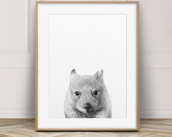 Wombat Print, Baby Wombat Wall Art, Baby Animal Prints, Australian Animal, Black & White Animals, Nursery Decor, Kids Room Printable Art