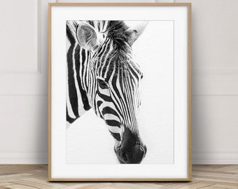 Zebra Print, Zebra Photo Black & White, Safari Animal Prints, Nowoczesna sztuka ścienna, Wystrój pokoju dziecięcego, Sztuka ścienna do pokoju dziecięcego, Wystrój domu, Sztuka do druku