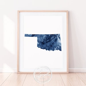 Oklahoma Print, Oklahoma State Map Art, United States Wall Art, Oklahoma Watercolor Blue, Abstract, Modern, Home Office Decor, Printable Art