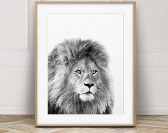 Lion Print, Safari Decor, Safari Animals, Lion Art, Black and White, Animal Prints, Nursery Wall Art, Nursery Decor, Kids Room Printable Art