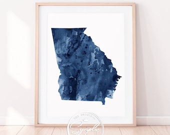 Georgia Print, Georgia State Map Art, Georgia US Wall Art, Georgia Watercolor Blue, Abstract, Modern, Home Office Decor, Gift, Printable Art